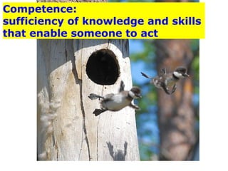 Competence:
sufficiency of knowledge and skills
that enable someone to act
 