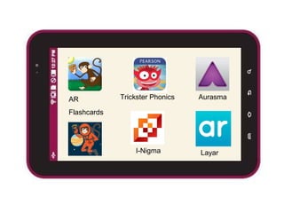 AR
Flashcards
Trickster Phonics
I-Nigma
Aurasma
Layar
 