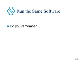 50/80
Run the Same Software
 Do you remember…
 