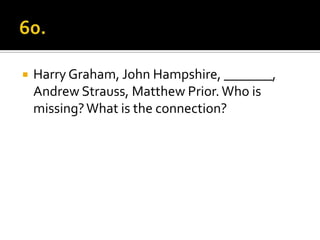    Harry Graham, John Hampshire, _______,
    Andrew Strauss, Matthew Prior. Who is
    missing? What is the connection?
 