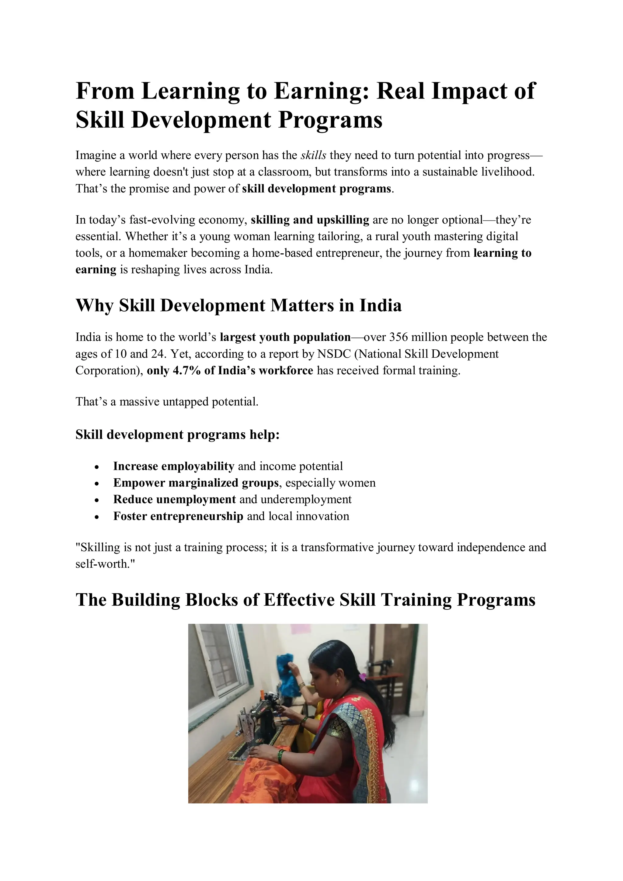 From Learning to Earning: Real Impact of Skill Development Programs | PDF