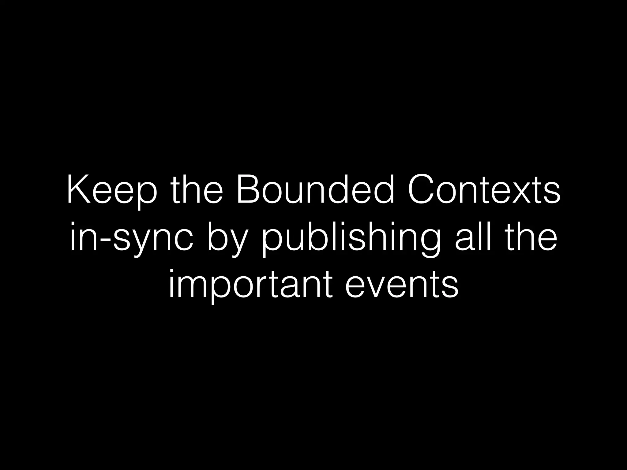Keep the Bounded Contexts
in-sync by publishing all the
important events
 