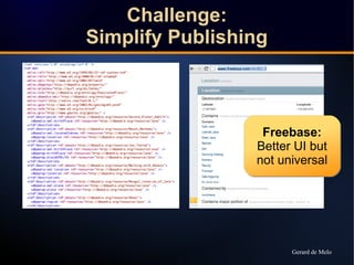 Challenge: 
Simplify Publishing 
Freebase: 
Better UI but 
not universal 
Gerard de Melo 
 