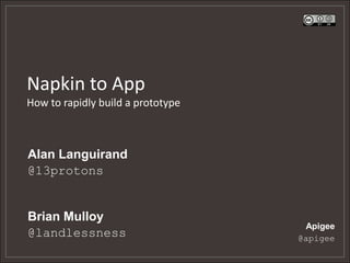 Napkin to App
How to rapidly build a prototype



Alan Languirand
@13protons


Brian Mulloy
                                    Apigee
@landlessness                      @apigee
 