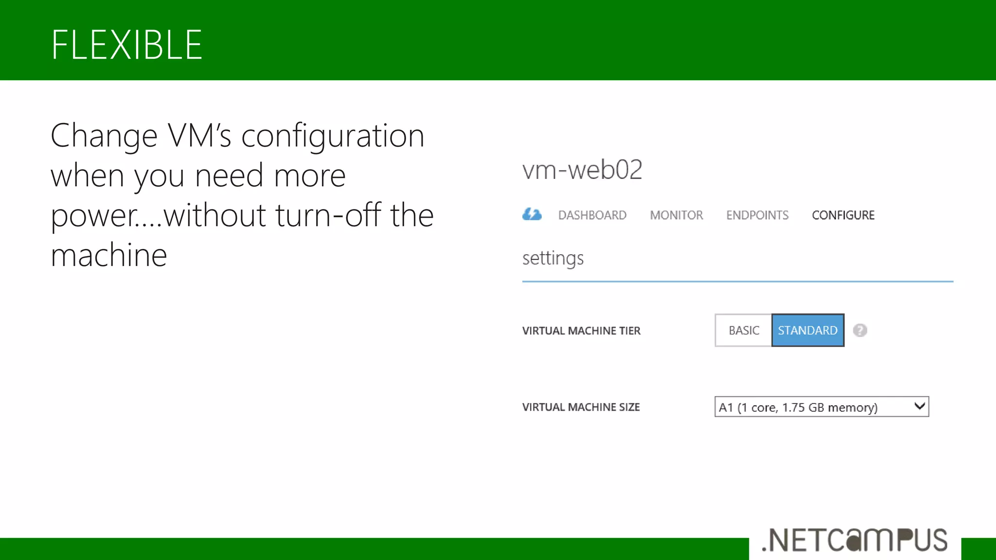 Change VM’s configuration
when you need more
power….without turn-off the
machine
FLEXIBLE
 