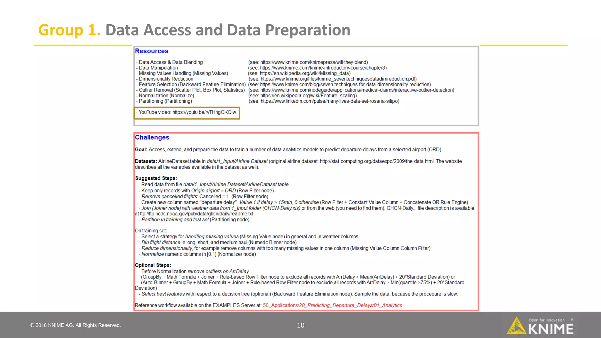 © 2018 KNIME AG. All Rights Reserved.
Group 1. Data Access and Data Preparation
10
 