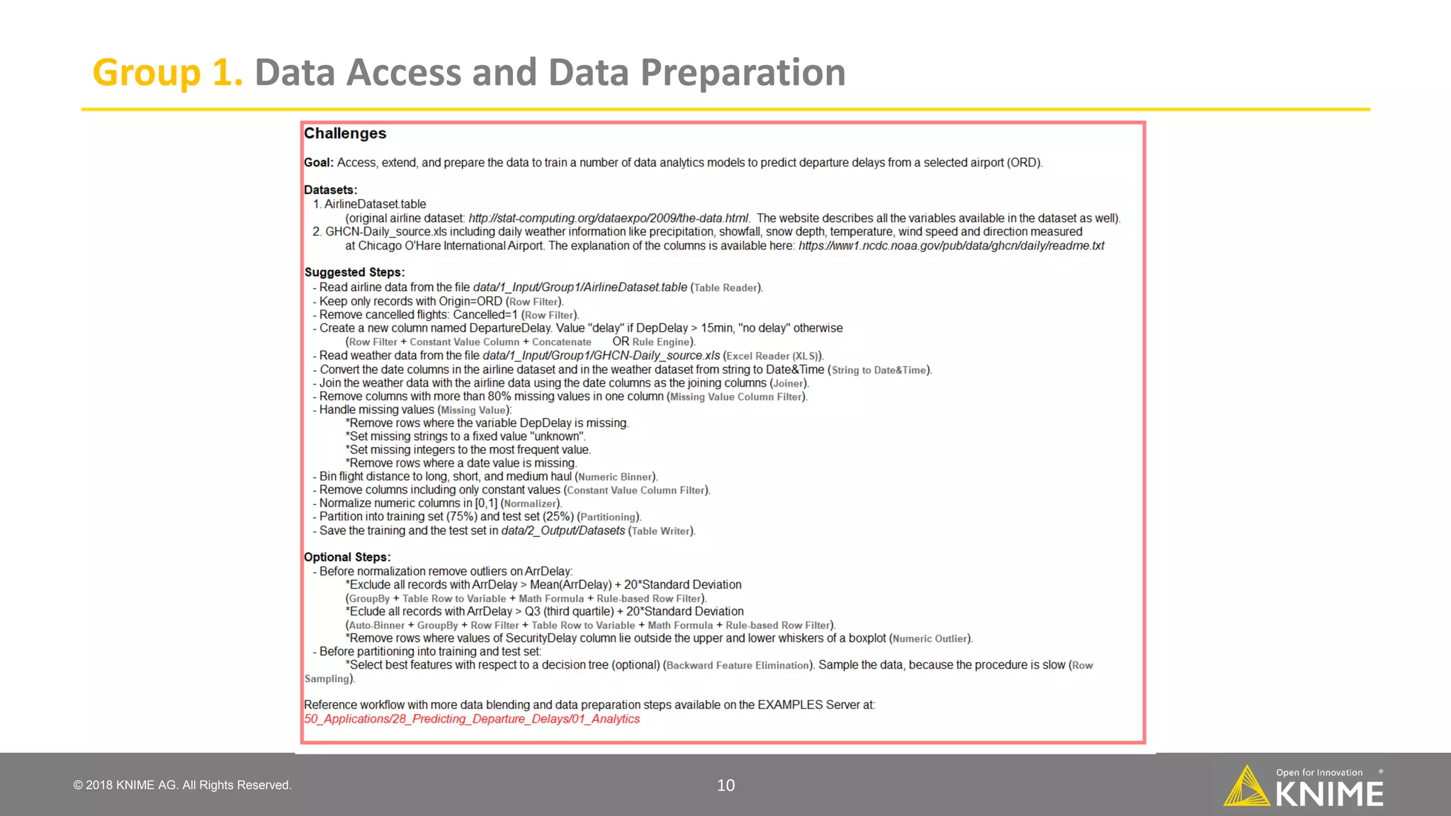 © 2018 KNIME AG. All Rights Reserved. Group 1. Data Access and Data Preparation 10 