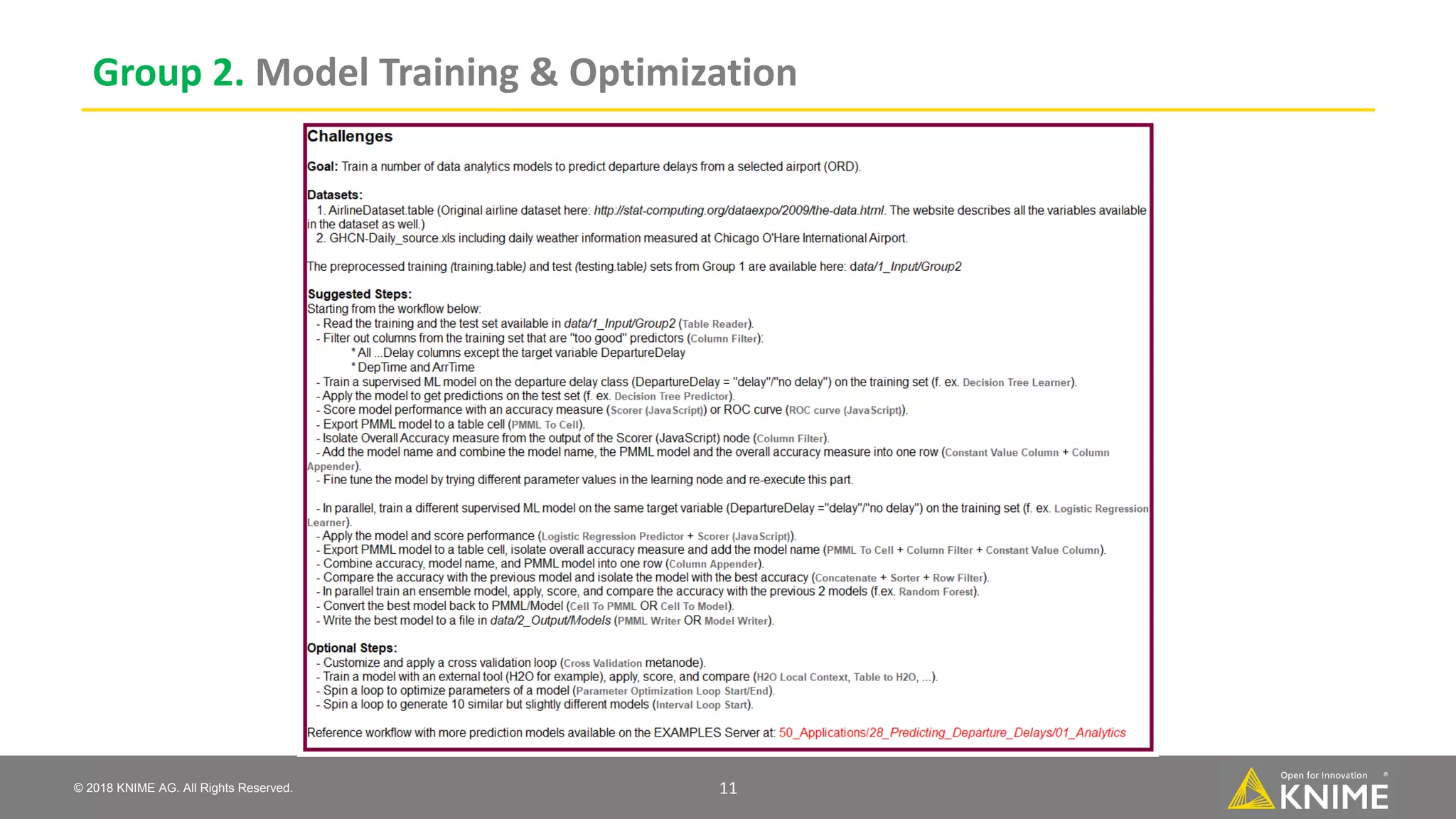 © 2018 KNIME AG. All Rights Reserved. Group 2. Model Training & Optimization 11 