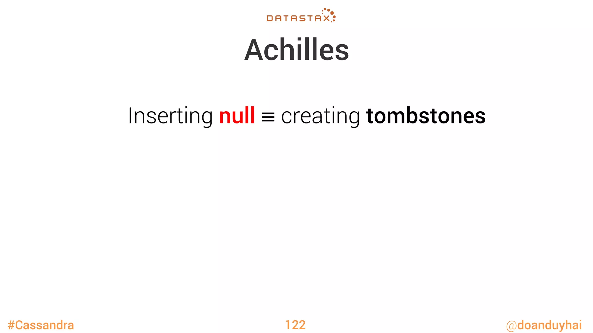 #Cassandra @doanduyhai
Achilles
122
Inserting null creating tombstones
 