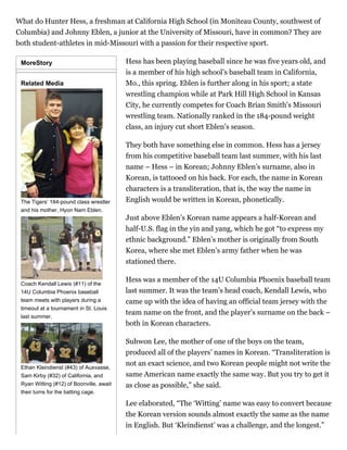 MoreStory
Related Media
The Tigers’ 184­pound class wrestler
and his mother, Hyon Nam Eblen.
Coach Kendall Lewis (#11) of ...