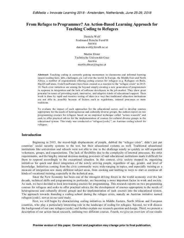 From Refugee To Programmer An Action Based Learning Approach For Tea