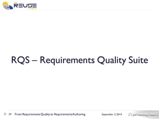 24 
September 3, 2014 
RQS –Requirements Quality Suite 
From Requirements Quality to Requirements Authoring 
 