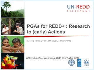 PGAs for REDD+ : Research
to (early) Actions
Estelle Fach, UNDP, UN-REDD Programme




GFI Stakeholder Workshop, WRI, 26-27 May 2011
 