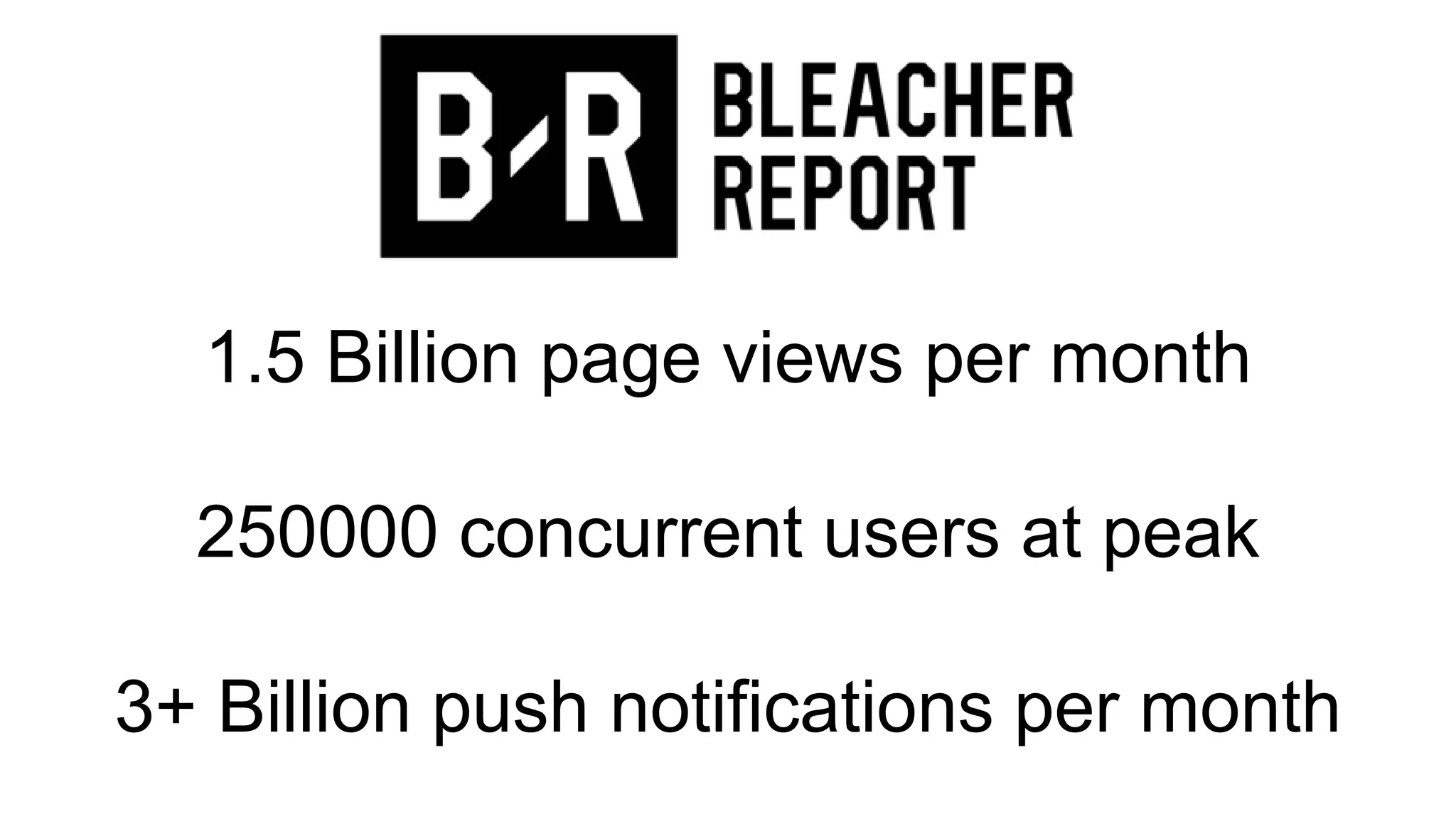 1.5 Billion page views per month
250000 concurrent users at peak
3+ Billion push notifications per month
 
