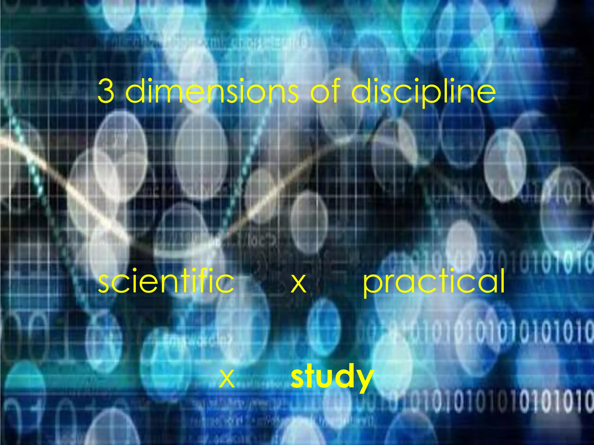 3 dimensions of discipline
scientific x practical
x study
 