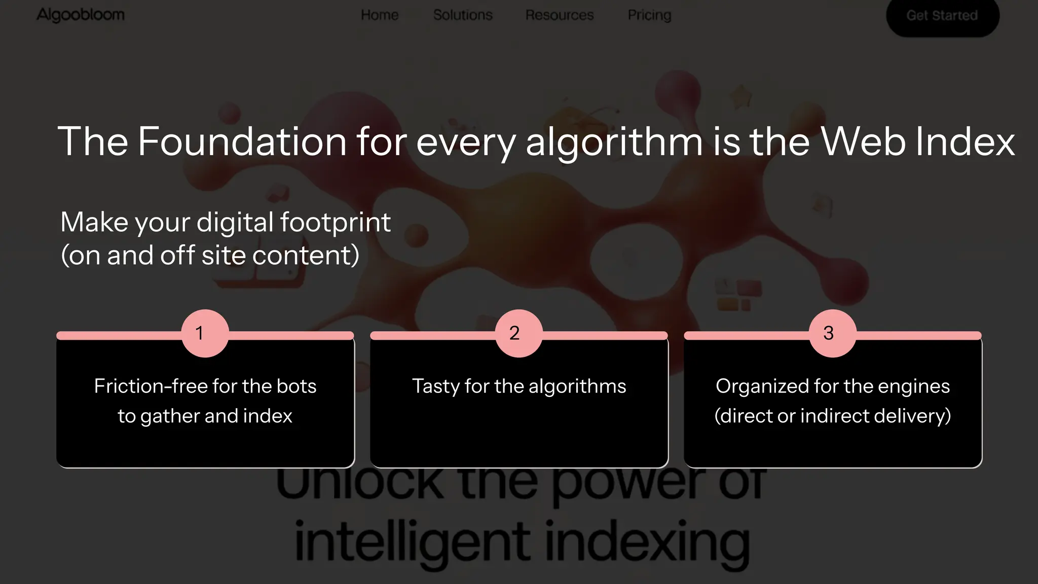 The Foundation for every algorithm is the Web Index
Make your digital footprint
(on and off site content)
1
Friction-free for the bots
to gather and index
2
Tasty for the algorithms
3
Organized for the engines
(direct or indirect delivery)
 