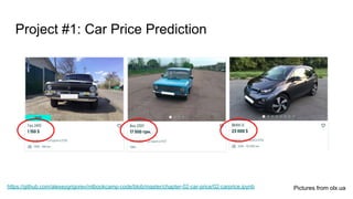 Pictures from olx.ua
Project #1: Car Price Prediction
https://github.com/alexeygrigorev/mlbookcamp-code/blob/master/chapter-02-car-price/02-carprice.ipynb
 