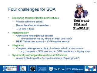 Four challenges for SOA <ul><li>Structuring reusable flexible architectures </li></ul><ul><ul><ul><ul><li>What is behind t...