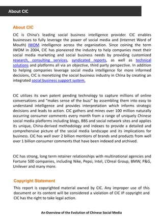 About CIC


  About CIC
  CIC is China's leading social business intelligence provider. CIC enables
  businesses to fully ...