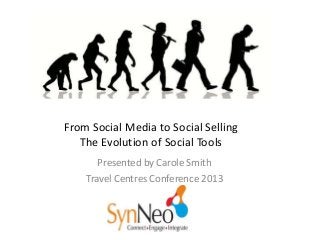 From Social Media to Social Selling
The Evolution of Social Tools
Presented by Carole Smith
Travel Centres Conference 2013

 