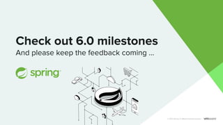 Check out 6.0 milestones
And please keep the feedback coming ...
© 2021 Spring. A VMware-backed project.
 