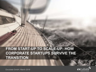 FROM START-UP TO SCALE-UP: HOW
CORPORATE STARTUPS SURVIVE THE
TRANSITION
Excubate GmbH, March 2016
 