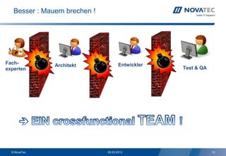 Besser : Mauern brechen !




Fach-          Architekt              Entwickler
experten                                           Test & QA




  © NovaTec                    05.02.2013                      10
 