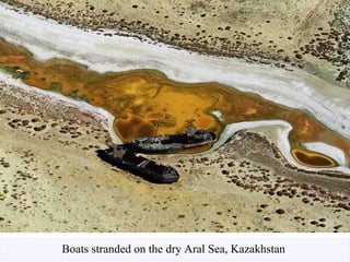 Boats stranded on the dry Aral Sea, Kazakhstan  