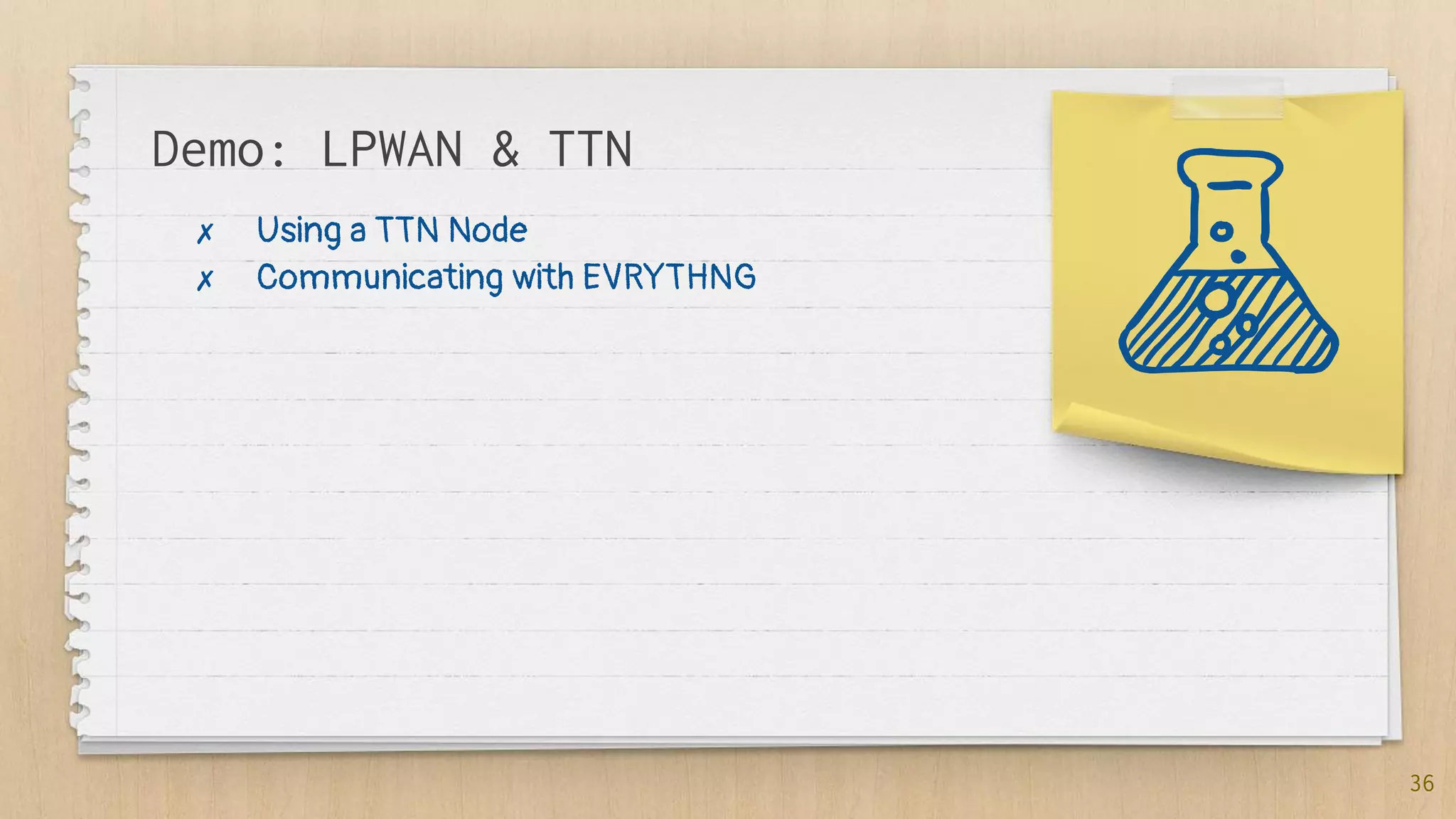 Demo: LPWAN & TTN
36
✗ Using a TTN Node
✗ Communicating with EVRYTHNG
 