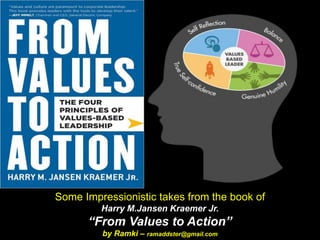 Some Impressionistic takes from the book of
Harry M.Jansen Kraemer Jr.
“From Values to Action”
by Ramki – ramaddster@gmail.com
 