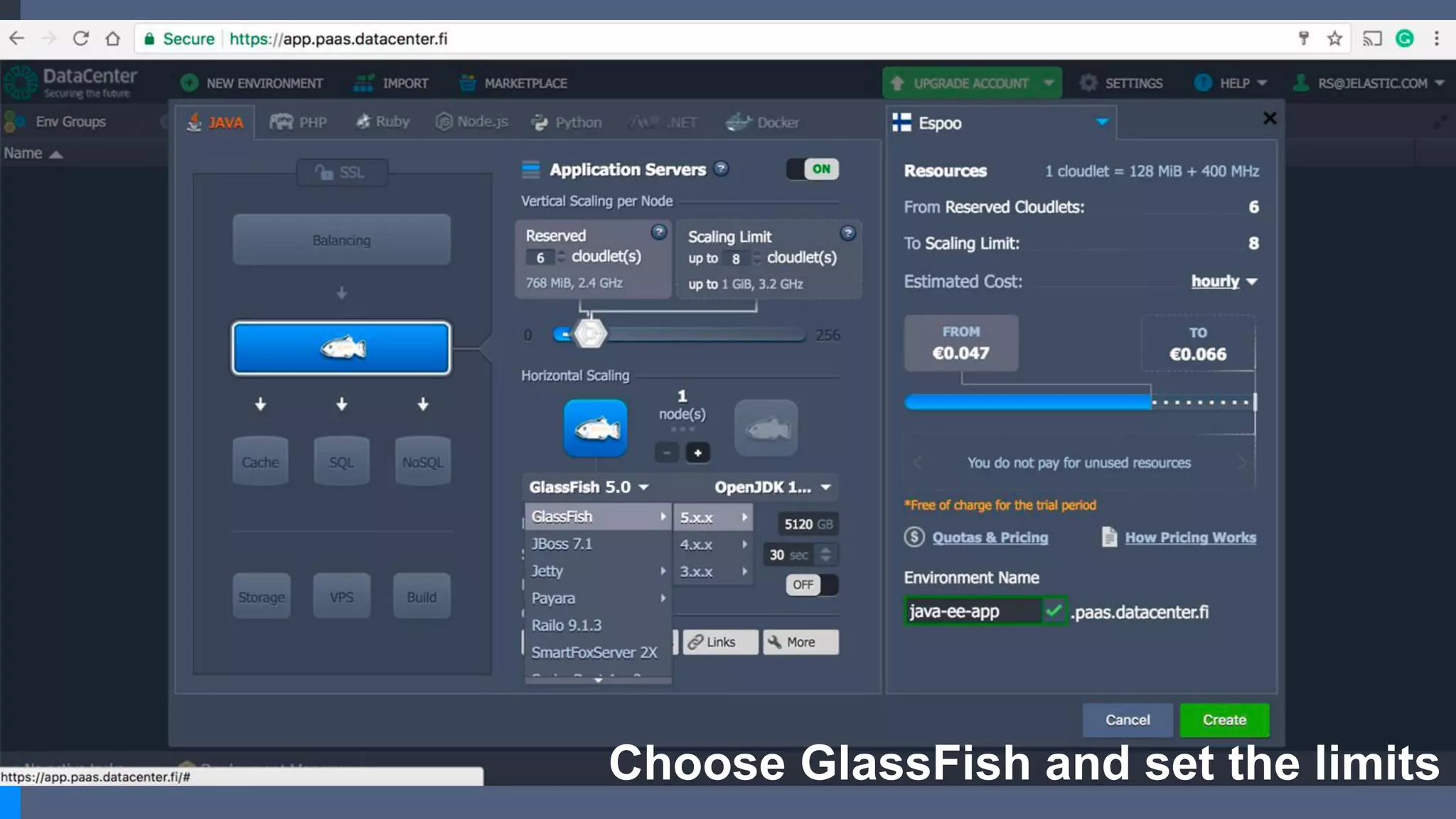 Choose GlassFish and set the limits
 