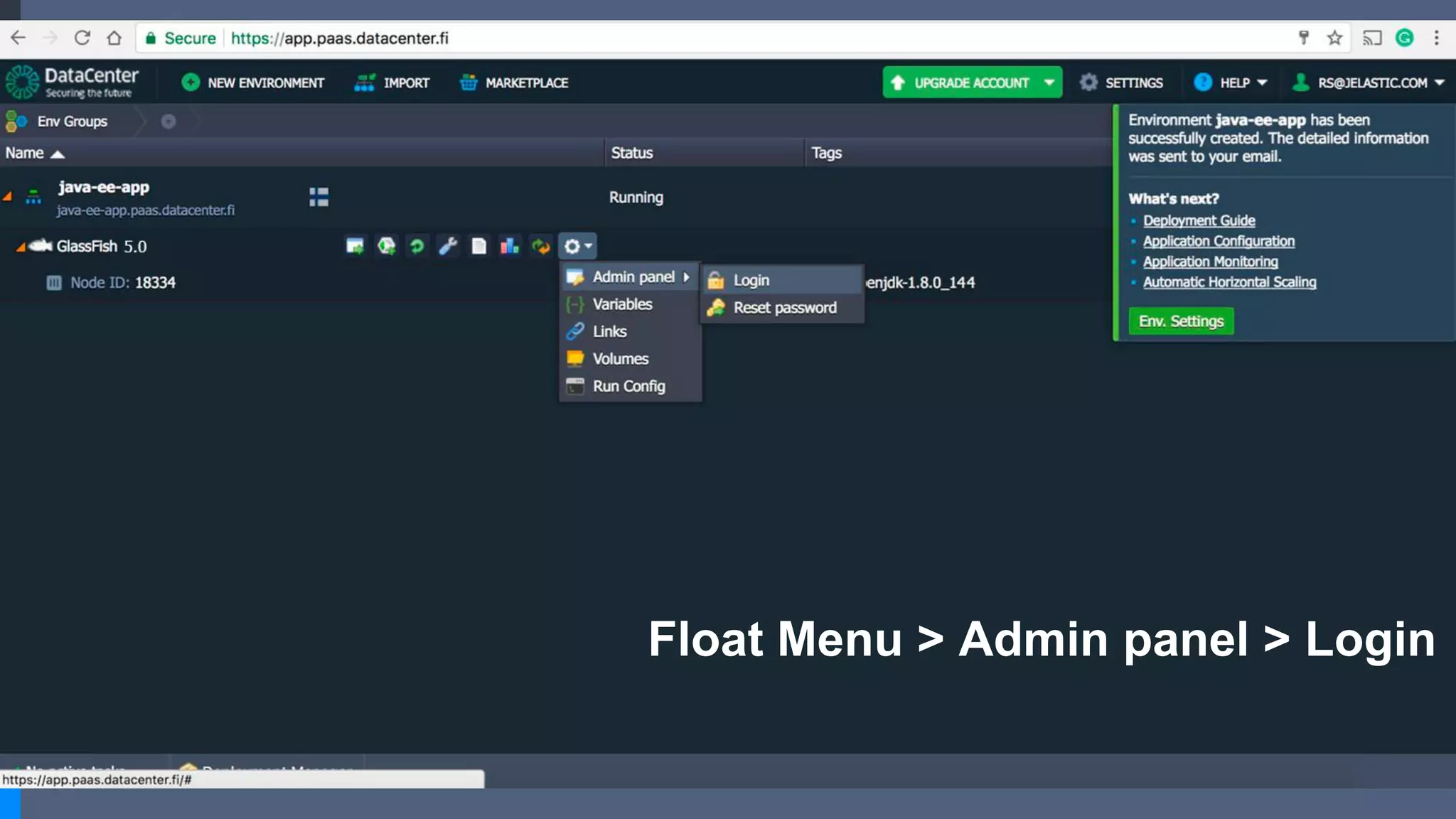 Float Menu > Admin panel > Login
 