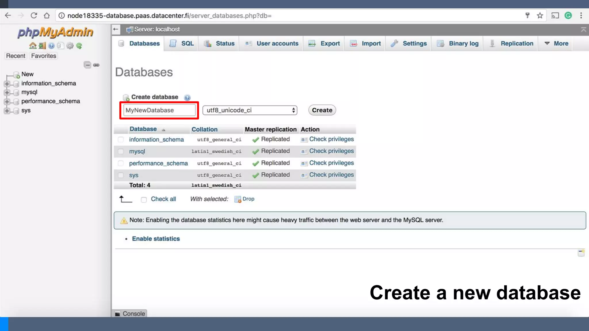 Create a new database
 