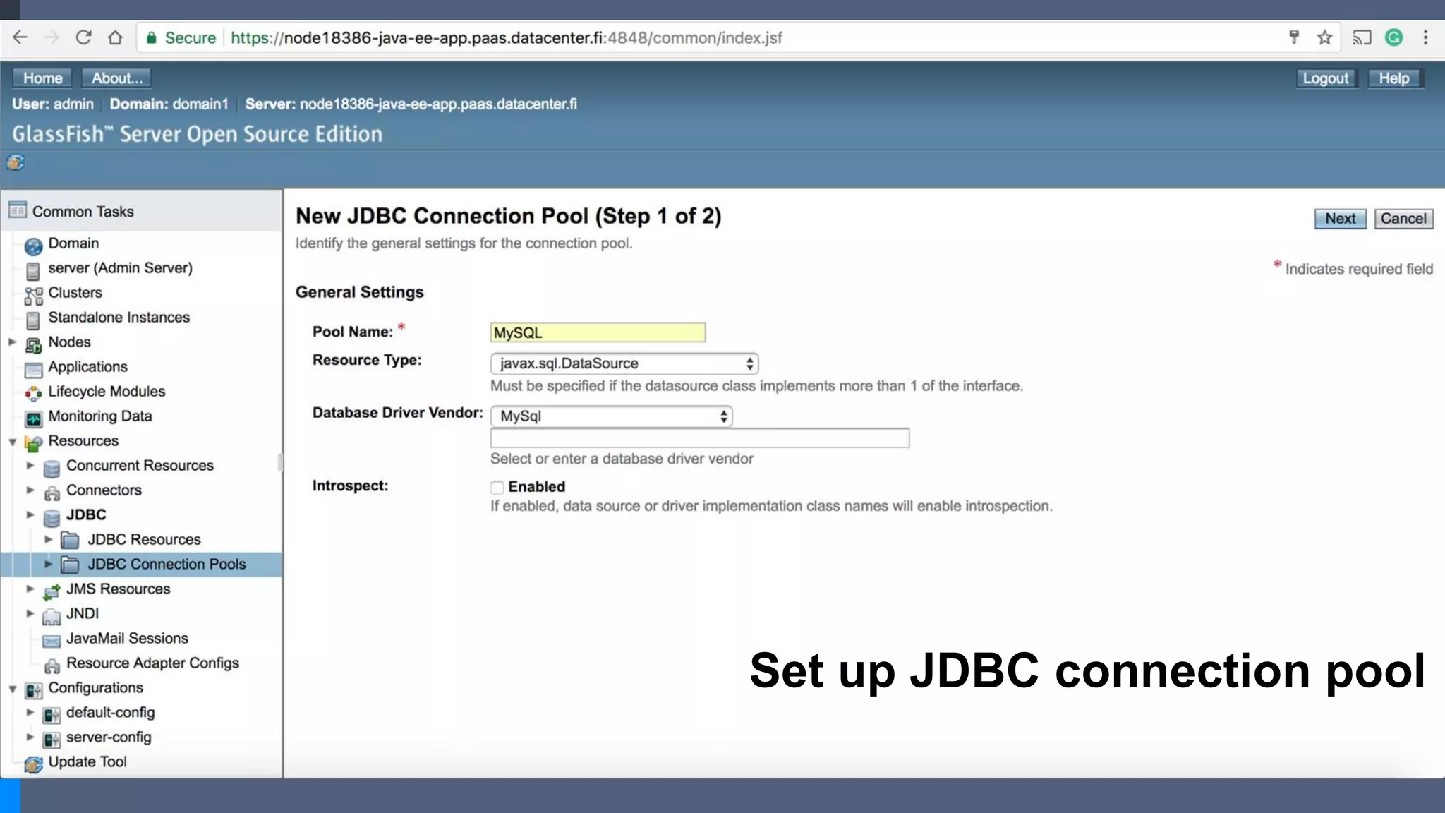 Set up JDBC connection pool
 