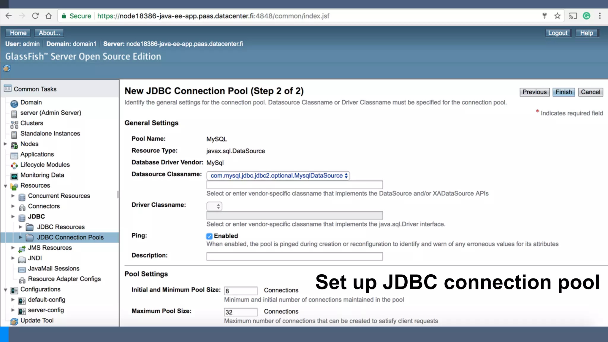 Set up JDBC connection pool
 