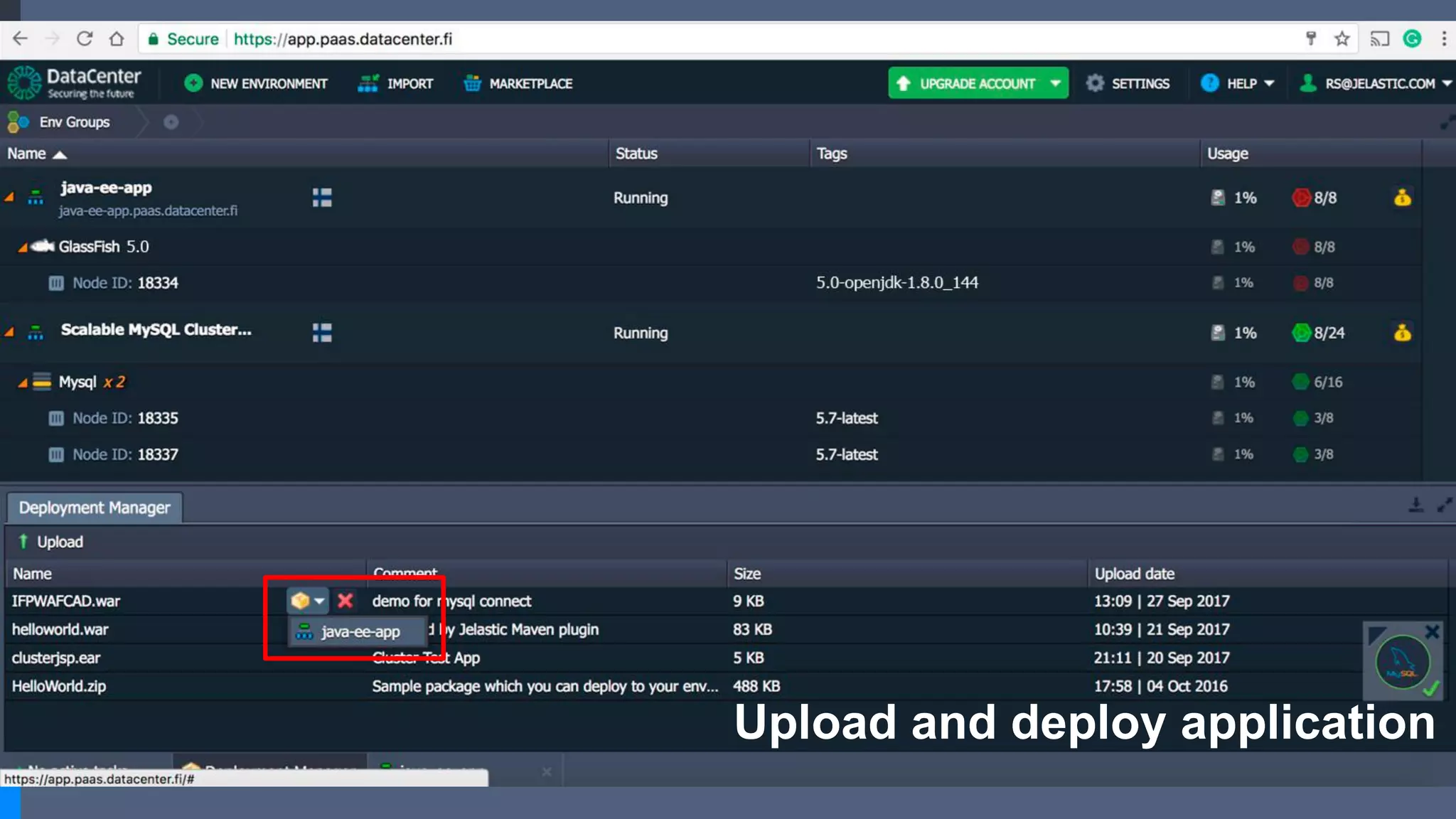 Upload and deploy application
 