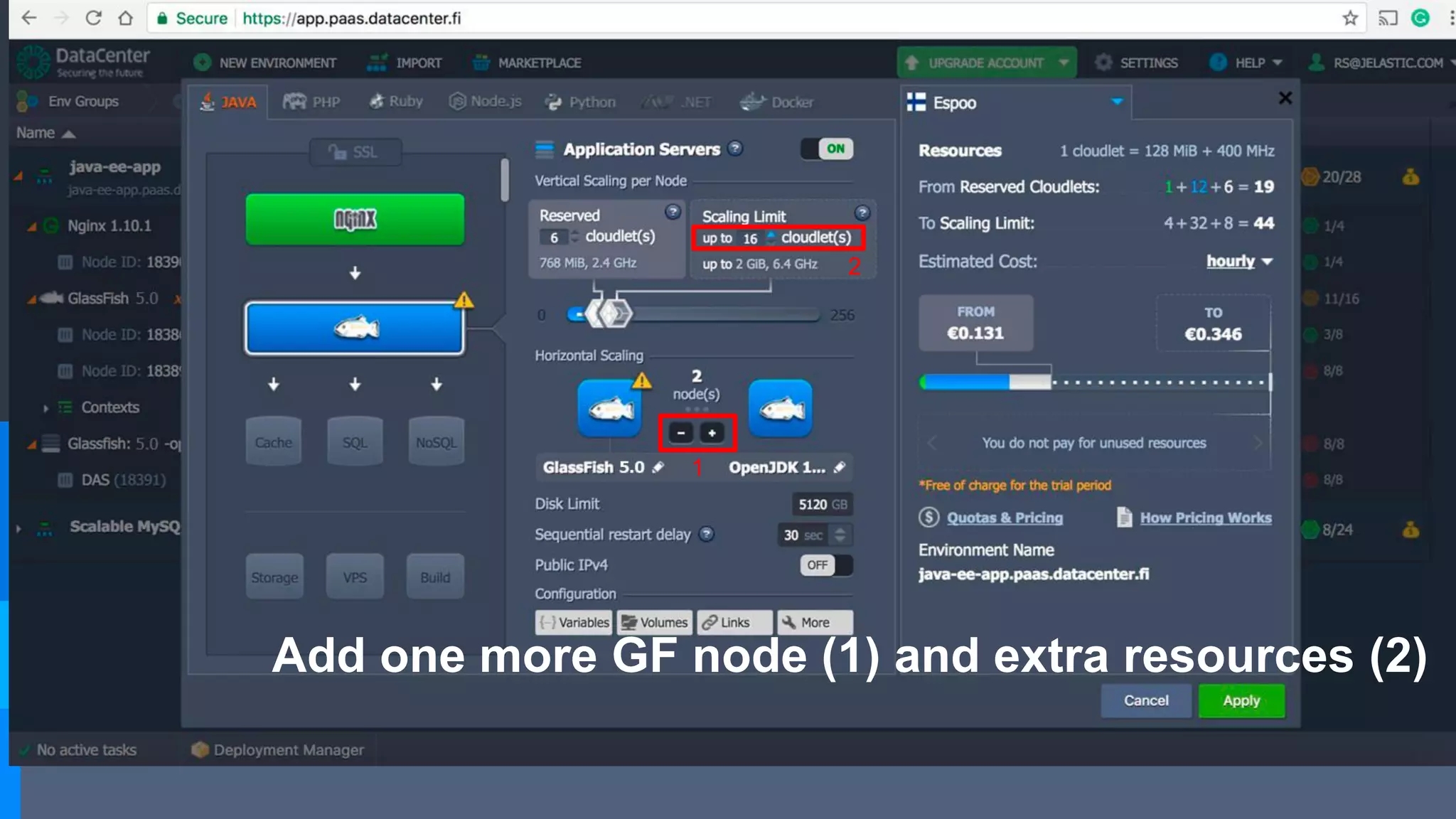 Add one more GF node (1) and extra resources (2)
1
2
 