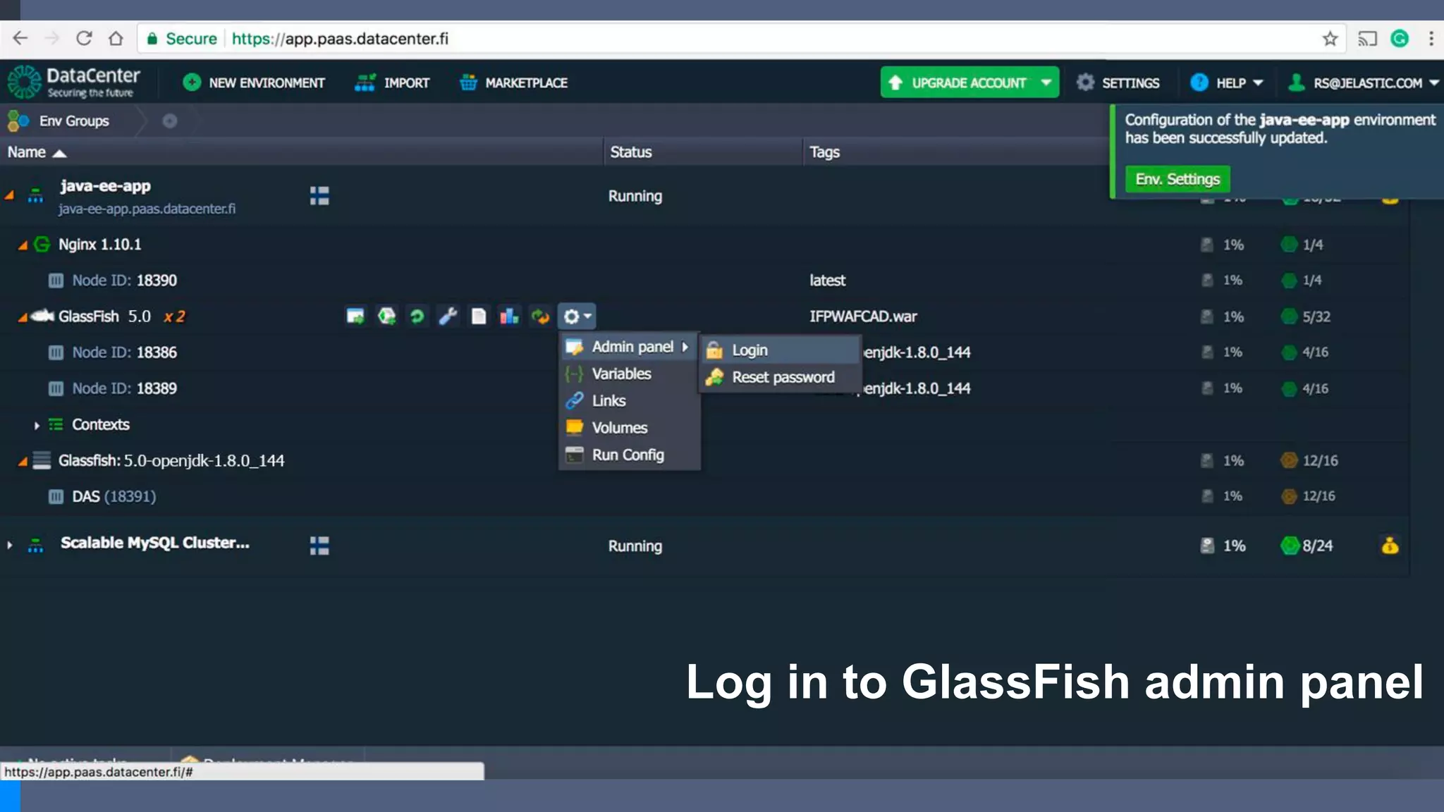 Log in to GlassFish admin panel
 
