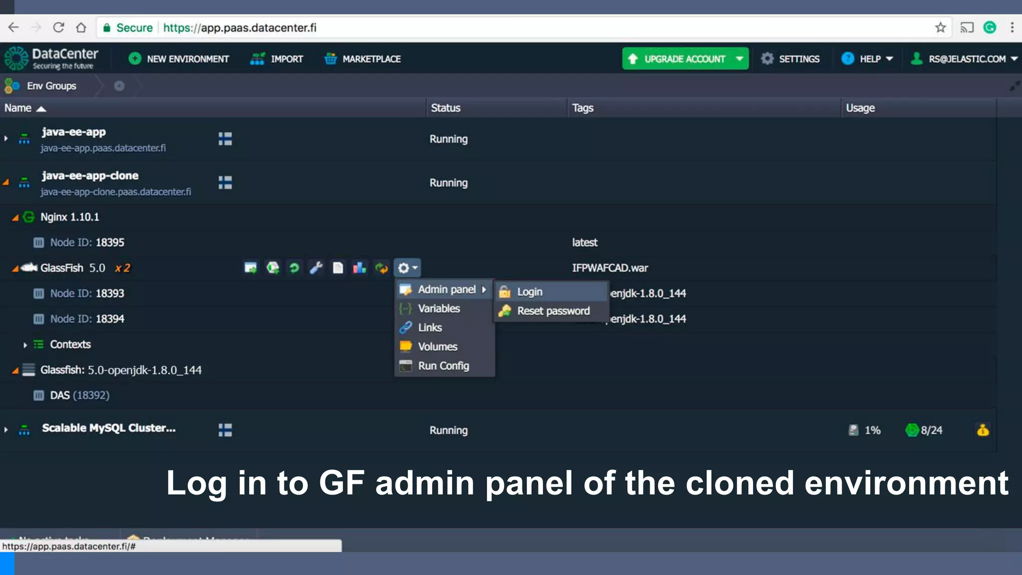 Log in to GF admin panel of the cloned environment
 