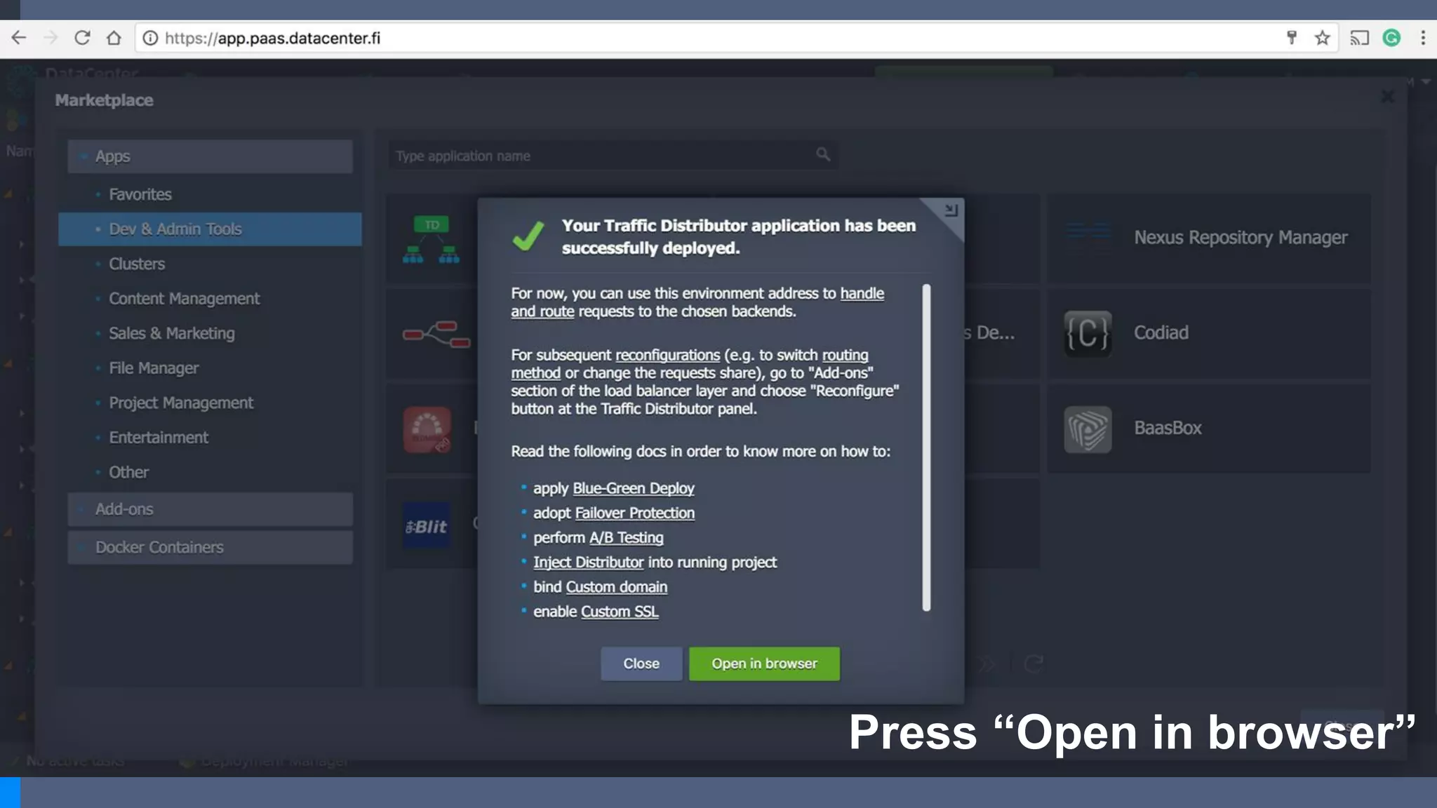 Press “Open in browser”
 