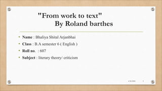 From work to text by Roland barthes in English literature | PPTX