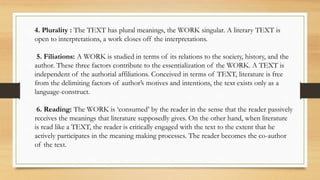 From work to text by Roland barthes in English literature | PPTX