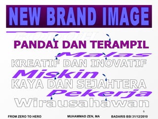 NEW BRAND IMAGE KREATIF DAN INOVATIF KAYA DAN SEJAHTERA Miskin Malas BODOH PANDAI DAN TERAMPIL Pekerja Wirausahawan  