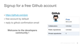 Signup for a free Github account
 https://github.com/join
 free account by default
 reply to github confirmation email
Welcome to the developers
community !
28
 