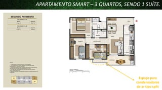 APARTAMENTO SMART – 3 QUARTOS, SENDO 1 SUÍTE.

Espaço para
condensadoras
de ar tipo split

 
