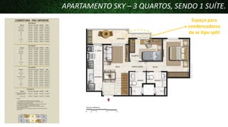 APARTAMENTO SKY – 3 QUARTOS, SENDO 1 SUÍTE.
Espaço para
condensadoras
de ar tipo split

 