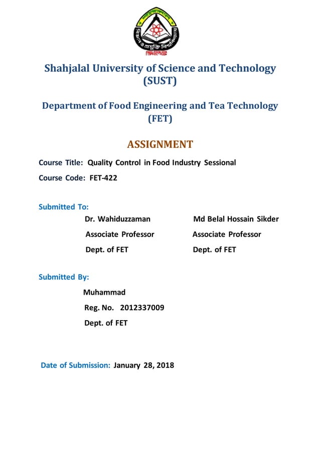Assignment Front page | DOCX | Food & Drink