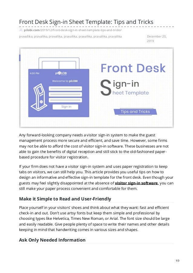 Front Desk Sign In Sheet Template Tips And Tricks