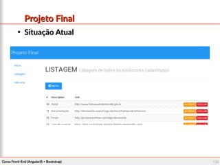 Curso Front-End (AngularJS + Bootstrap)Curso Front-End (AngularJS + Bootstrap) 138138
Projeto FinalProjeto Final

Situação AtualSituação Atual
 