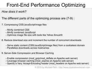 Front-End Performance Optimizing How does it work? The different parts of the optimizing process are (7-9) : 7. Compressin...
